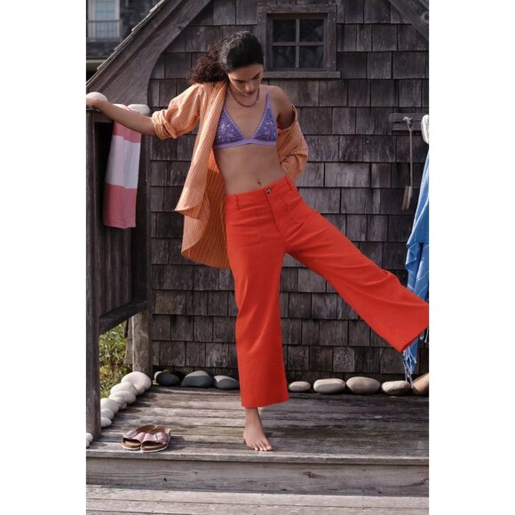 PILCRO Oxford Tunic Orange Pink Striped Cotton Linen Button Down Shirt, Size XS - Picture 5 of 16